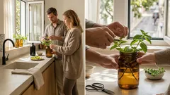 Como cultivar ervas aromáticas em água na cozinha — e manter o aroma por mais tempo